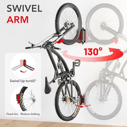 Swivel Bike Rack Wall Mount, Bike Hangers for Garage, Space-Saving Vertical Bike Holder, Holds up to 77 lbs, Bicycle Wall Hanger Storage, No Heavy Lifting Required Indoor Hanging Bike Rack-Red 4