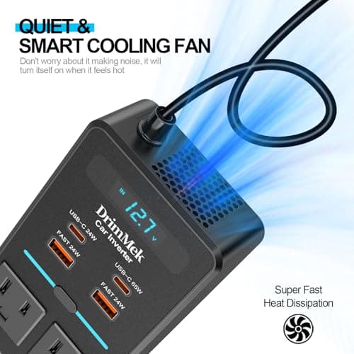 300W Car Power Inverter, DC 12V to 110V AC Car Plug Adapter with LED Display, 65W/24W USB-C Fast Charging Car Outlet Adapter to Wall Plug,Portable Car Charger with Switch Control Converter for Laptops 4