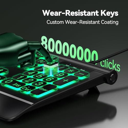 TECKNET Large Print Backlit Keyboard, Wired USB-A Computer Keyboard with Wrist Rest, 7-Color Backlit, Oversized Letter Keys Easy to See, Plug-and-Play, Silent, LED Compatible for Windows/PC/Laptop 4