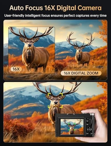 4K Digital Camera for Photography, 64MP Autofocus WiFi Vlogging Camera for YouTube with 3'' 180° Flip Screen,Travel Camera with SD Card, Point and Shoot Digital Camera 16X Zoom, UV Filter,2 Batteries 5