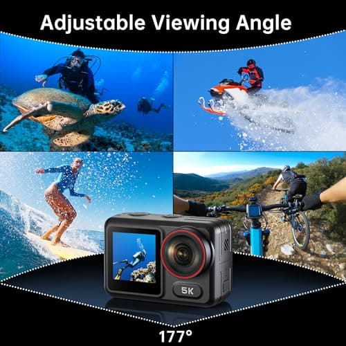 ODDV 5K30FPS Waterproof Action Camera with 64GB Card, IPX7 & 34FT Underwater Cameras, EIS 2.0 Stabilization, 2.4" Touch Screen, 2x1350mAh Batteries for Diving, Cycling, Outdoor Sports (Black) 3
