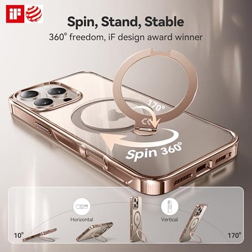 CASEKOO for iPhone 16 Pro Max Case Desert Titanium 360 Spin Magnetic Stand [Compatible with Magsafe][16FT Military Protection] Slim Polished for iPhone 16 ProMax Case with Stand, Rose Gold 3