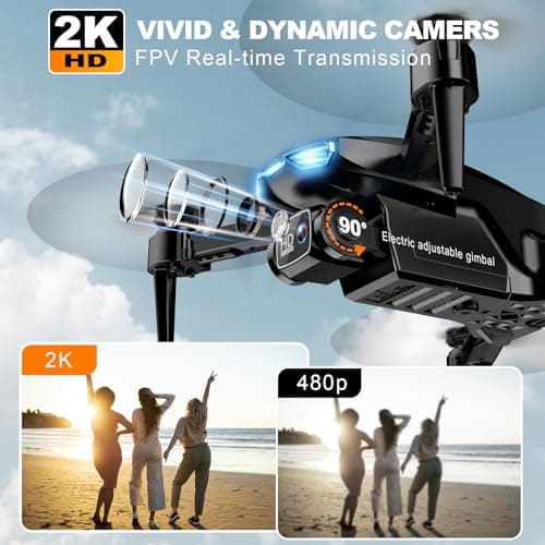 Drone with Camera for Adults, 2K HD FPV Drones with Upgrade Altitude Hold, One-Key Take Off/Landing, Speed Adjustment, Headless Mode, 2 Batteries, Toys Gifts for Teen Boys Girls, Beginner 3