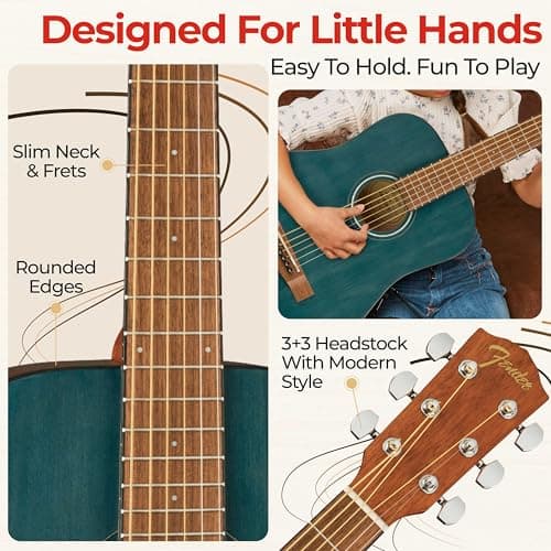 Fender FA-15 3/4-Scale Kids Steel String Acoustic Guitar - Blue Learn-to-Play Bundle with Gig Bag, Strap, Picks, Fender Play Online Lessons, and Austin Bazaar Instructional DVD 7