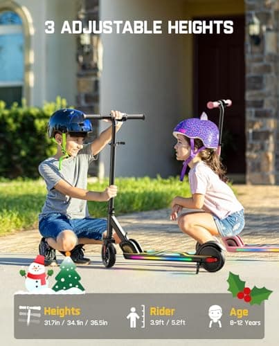 FanttikRide C9 Pro Kids Electric Scooter Ages 8-12, Colorful Rainbow Lights, E-Scooter for Kids 3.9-5.2 ft, 132 lbs, 5 Miles Range, Up to 40 min Ride Time, 5/8/10 MPH, 3 Adjustable Heights, Pink 2