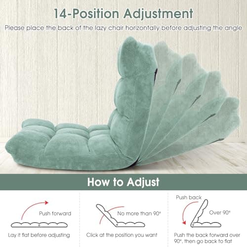 Giantex Floor Chair with Back Support, 14 Adjustable Position, Padded Sleeper Bed, Couch Recliner, Gaming Floor Chairs for Adults, Meditation, Gaming Chair Floor, Green 4