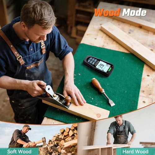 Pinless Moisture Meter for Drywall & Concrete – Digital Drywall Moisture Tester with 3-Color LCD Display, Audible Alarm & HOLD Function – Ideal for Firewood, Lumber, Home Inspections (Black) 3