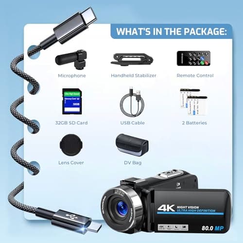 4K Video Camera Camcorder Ultra HD 80MP Vlogging Camera for YouTube 18X Digital Zoom Recorder IR Night Version 3.0" 270° IPS HD Screen With Handheld Stabilizer, Microphone, Remote Control, 32G SD Card 5