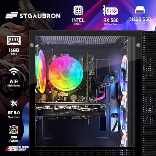 STGAubron Gaming PC Computer Desktop, Intel 10th Gen G5905 3.5G, Radeon RX 580 8G, 16G DDR4, 512G SSD, WiFi 6, BT 5.0, RGB Fan x 4, Windows 11 Home 3