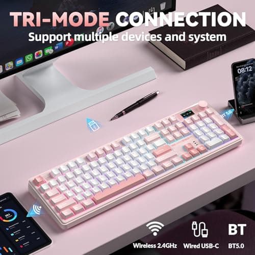 CORBOBO LINGBAO K108 Pro Wireless Mechanical Keyboard with Screen & Knob, Full Size Creamy Keyboard with Number Pad, 10000mAh Battery, PBT Keycaps, RGB Backlit, Hot-swappable Gaming Keyboards 3