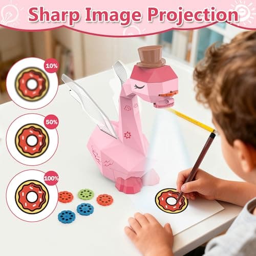MFEESYOB Drawing Projector for Kids, Tracing and Drawing Projector for Kids with Cute Swan Look, Smart Art Sketcher Projector with 96 Stencils, Toddler Toys for Girls Boys 3+, Pink 4