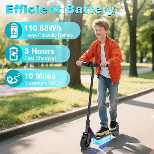 Electric Scooter for Kids Aged 6-12, LED Display, 3 Speeds, 250W Motor, Max 10 Miles Range, Top Speed 9Mph, 6.5'' Tires 4