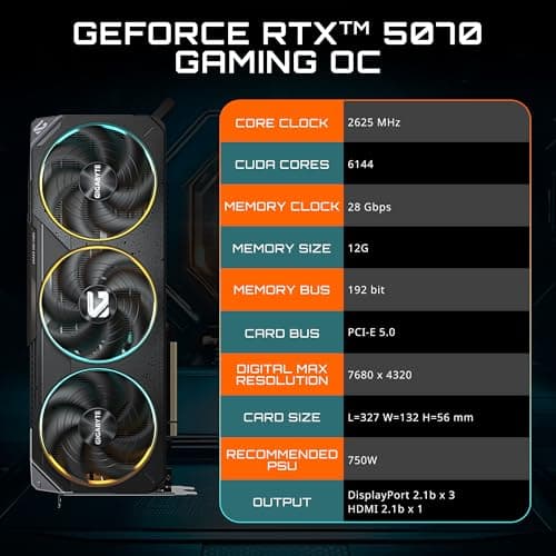 GIGABYTE GeForce RTX 5070 Gaming OC 12G Graphics Card, 12GB 192-bit GDDR7, PCIe 5.0, WINDFORCE Cooling System, GV-N5070GAMING OC-12GD Video Card 2