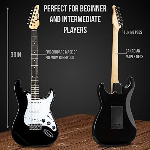 LyxPro Electric Guitar 39" inch Complete Beginner Starter kit Full Size with 20w Amp, Package Includes All Accessories, Digital Tuner, Strings, Picks, Tremolo Bar, Shoulder Strap, and Case Bag - Black 3