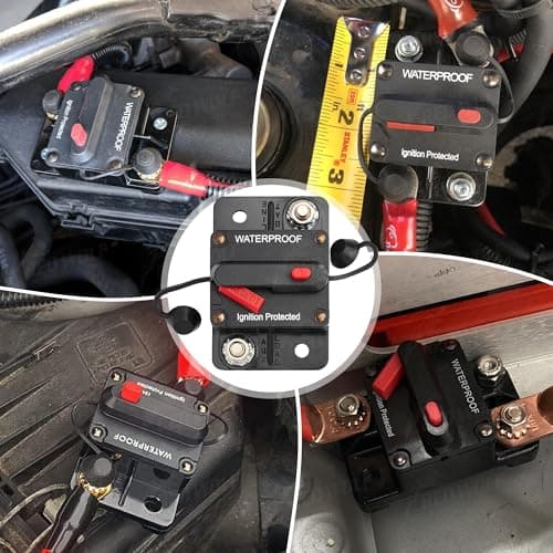 RED WOLF Car Circuit Breaker 30A AMP w/Manual Reset Switch Inline Fuse Holder Inverter 12V-48V DC for Motor Trolling Vehicles Audio Radio Solar System Protection with Wire Lugs Copper Washer Screws 5