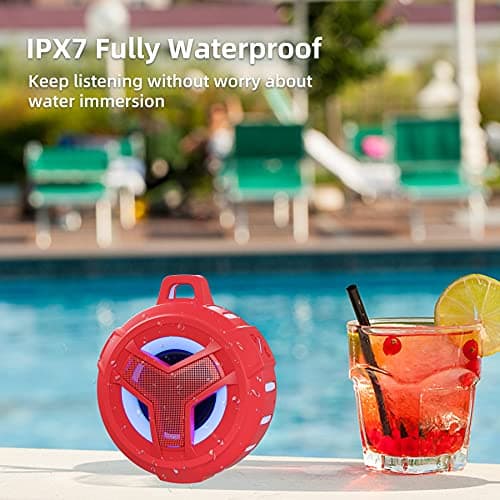 EBODA Bluetooth Shower Speaker, Waterproof Portable Speakers IPX7 Floating, True Wireless Stereo BT 5.0 Speaker with Bass, 2000mAh LED Light for Shower, Pool, Beach, Gifts for Women- Red 3