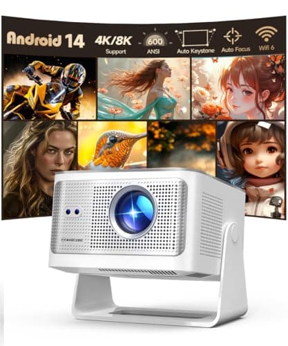 Android 14 Mini Projector with 4K 8K Support, Smart Projector with Wifi6 and Bluetooth5.4, 600 ANSI, Auto Focus & Obstacle Avoidance 1080P Portable Movie Proyector for Home Outdoor, Magcubic HY350Max