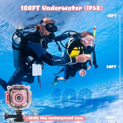PROGRACE Kids Waterproof Camera - Birthday for 3-12 Year Old Girls 1080P HD Underwater Video Camera for Kids Pool Toys Toddler Digital Cameras with 32GB SD Card Pink 2