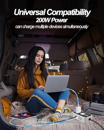 YSOLX 200W Car Power Inverter 12V to 110V for Vehicles, Car Plug Adapter Outlet with 4 USB Fast Charger, Car Charger Cigarette Lighter Adapter for Phone, Laptop on Road Trip 4