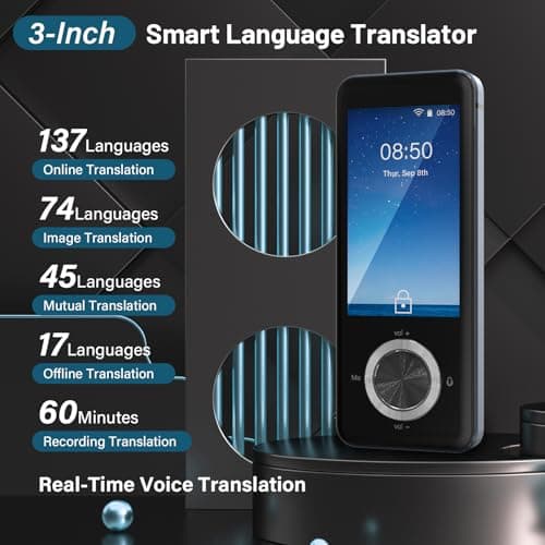 Language Translator Device, Real Time Translation Device with 137 Languages, 3" HD Screen Real Time Translator Device, Support Taking Pictures, Recording, Online, Offline, Suitable for Travel,Business 2