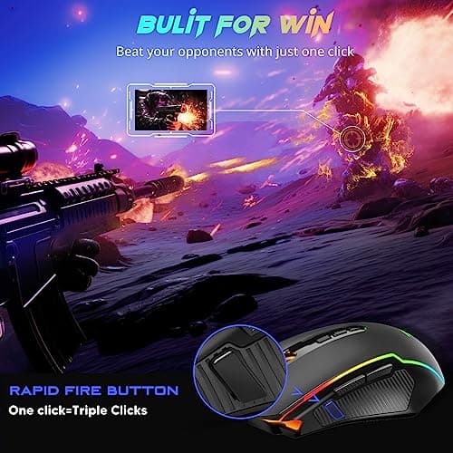 Redragon Gaming Mouse, Wireless Mouse Gaming with 8000 DPI, PC Gaming Mice with Fire Button, RGB Backlit Programmable Ergonomic Mouse Gamer, Rechargeable, 70Hrs for Windows, Mac Gamer, Black 4