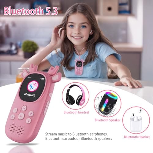 32GB MP3 Players for Kids, Cute Reindeer Portable Music Bluetooth Kid MP3 Player, Child MP3 Player with Bluetooth 5.3,Speaker, FM Radio, Alarm Clock, Voice Recorder, Stopwatch (Support up to 128GB) 4