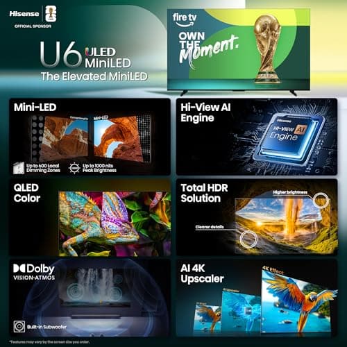 Hisense 55" Class U6 Series Mini-LED 4K UHD Smart Fire TV (55U65QF, 2025 Model) - QLED, Native 144Hz, HDR10+, Dolby Vision IQ, Dolby Atmos, Game Mode Pro, ALLM, Alexa Built in, Black 3