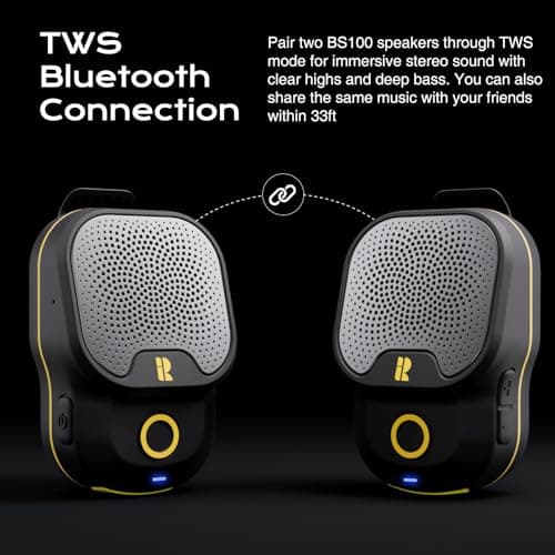 Rythflo Wearable Bluetooth V5.3 Speaker, 30H Working Time Clip-On Wireless Jobsite Water-Resistant TWS Portable Speaker, IPX7 Waterproof, Built-in ENC Mic for Hands-Free Music/Calls 5