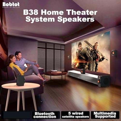 Bobtot Small Subwoofer Home Theater for TV Surround System 5 Wired Speakers Amplifier 4 inch Woofer Built-in Receiver Support HDMI ARC Optical Bluetooth Input for Projector 3