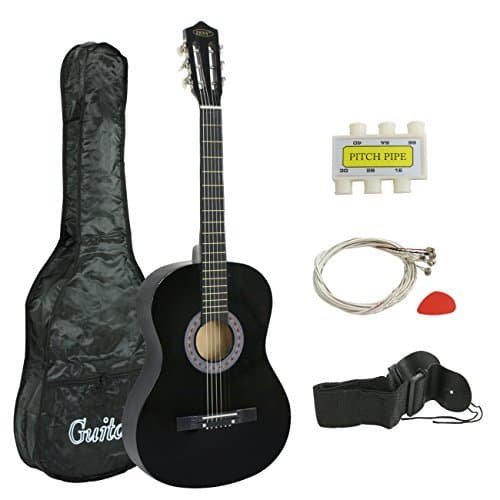 ZENY Beginners 38 inch Acoustic Guitar Package Kit for Right-handed Starters Music Lovers w/ Case, Strap, Pitch Pipe and Pick (Black)