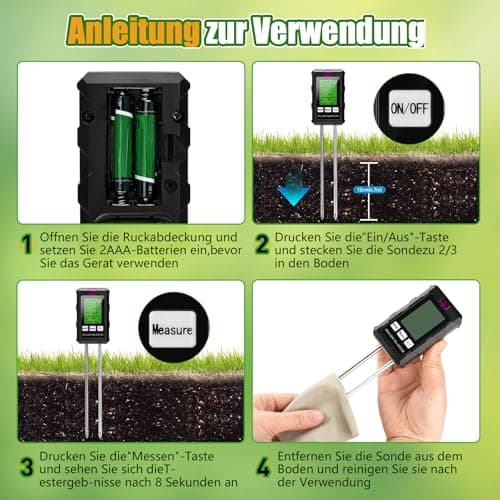 Voktta 6 in 1 Soil Meter, PH/Temperature/Humidity/Light, Dual Sample Technology Soil Tester, PH Value Meter, for Potting Soil, Garden, Farm, Lawn, Vegetable Garden 5