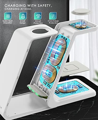 3 in 1 Wireless Charging Station, 2025 Upgraded Fast Desk Charger Station for iPhone 17 16 15 14 13 12 Pro Max Plus, Charger Stand for Apple Watch 11 10 9 8 7 6 5 4 3 2 Ultra SE, Airpods 4 3 2 Pro 5