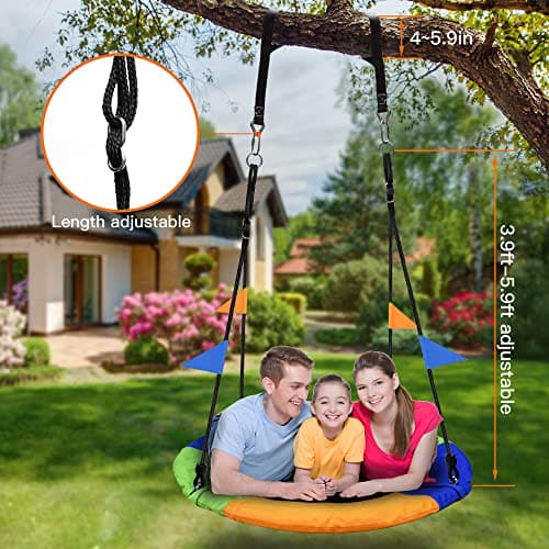 PACEARTH 40 Inch Saucer Tree Swing Flying 900lb Weight Capacity 2 Added Hanging Straps Adjustable Multi-Strand Ropes Colorful Safe and Durable Swing Seat for Children 3