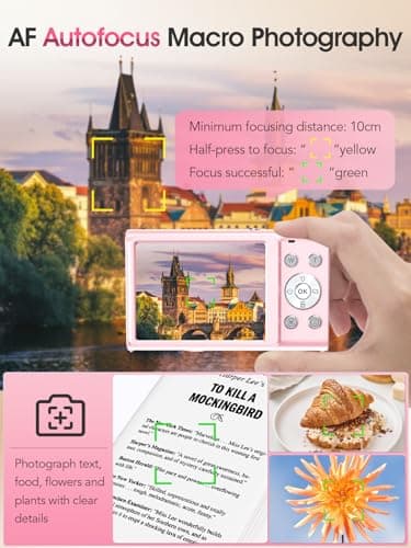Digital Camera,Autofocus 4K Vlogging Camera for Photography with 32GB Card,48MP Portable Compact Point and Shoot Digital Camera for Teens Adult Beginner with 16X Zoom,Anti-Shake,2 Batteries(Pink) 3