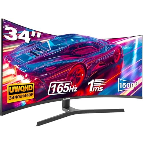 Gawfolk 34 Inch Ultrawide Curved Gaming Monitor, 1500R PC Screen UWQHD 3440x1440, 165hz Curved Computer Screen with FreeSync, Multi-Directional Adjustable Base