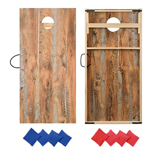 OOFIT Regulation Cornhole Game Set Solid Wood Premium Corn Hole Outdoor Game - 2' x 4' Portable Corn Toss Boards with Scratch Resistant Waterproof Surface, Convenient Carry Handle and 8 Toss Bags
