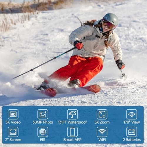 Hiicam Action Camera 5K 30FPS Waterproof Camera Underwater 131FT with EIS WiFi App Remote Control 64GB Card 170° Wide Angle Sports Helmet Bike Video Black with 64GB Card 4