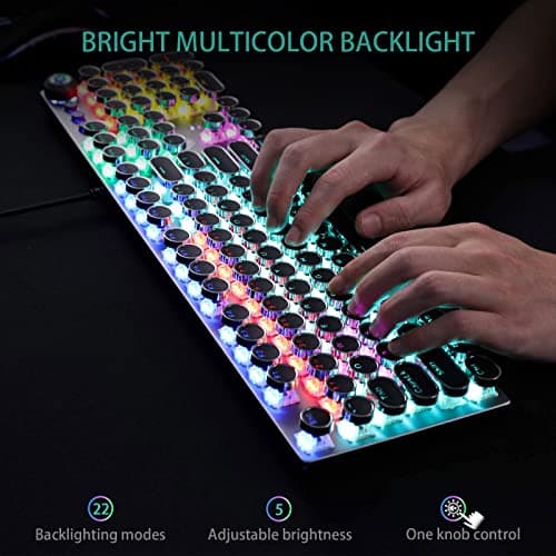 AULA F2088 Typewriter Style Mechanical Gaming Keyboard Wired,Blue Switches,Rainbow LED Backlit,Removable Wrist Rest,Media Control Knob,Retro Punk Round Keycaps,USB Wired Computer Keyboard 2