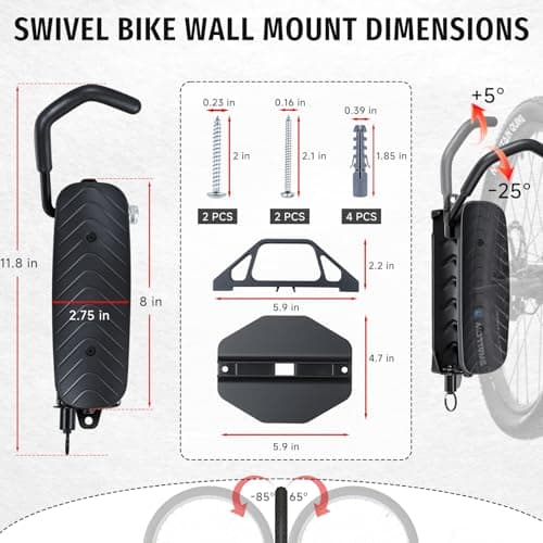BYHUME Bike Rack Garage,Bike Wall Mount, 150° Swivel & Space-Saving Vertical Bike Hangers for Storage, Sturdy Bike Stand Holds Up to 66lbs, Easy to Install, 2 Pack 2