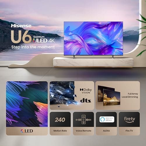Hisense 50" Class U6HF Series (50U6HF, 2025) ULED 4K UHD Smart Fire TV, Voice Remote with Alexa, QLED, Full Array Local Dimming, Dolby Vision, HDR 10+, Quantum Dot for Enhanced Color, Game Mode Plus 4