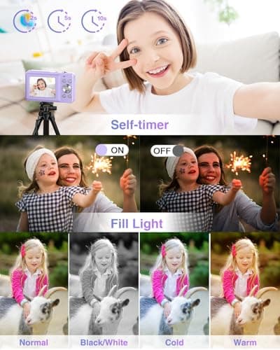 Digital Camera, Kids Camera FHD 1080P Point and Shoot Camera with 16X Zoom Anti Shake, Small Compact Camera for Teen Starter Children Kid Student Girl Boy(Purple) 5
