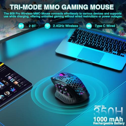 SOLAKAKA SM809 Pro Gaming Mouse with 9 Side Buttons,24000 DPI RGB Mouse for Gamer,16 Programmable Macros MMO Mouse,Black 2
