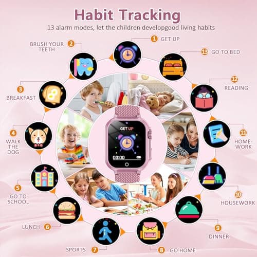 wepfum Kids Smart Watch for Girls Ages 5-12 with 32 Games, HD Touch Screen, Camera, Video/Audio Recording, Music Player, Alarm Clock 12/24, Christmas Birthday Gifts Toys for Girls Ages 4 5 6 7 8 9 10 2