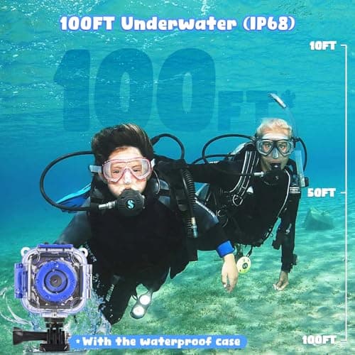 PROGRACE Kids Waterproof Camera - Birthday for 3-12 Year Old Boys 1080P HD Underwater Video Camera for Kids Pool Toys Toddler Digital Cameras with 32GB SD Card Blue 2