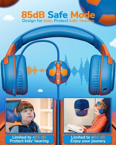 awatrue Kids Headphones Wired Toddler Headphones with Microphone, Over-Ear Headphones, 85/94dB Volume-Limiting, 3.5mm Jack, Foldable On-Ear Design - Safe & Comfortable for Learning & Entertainment 2
