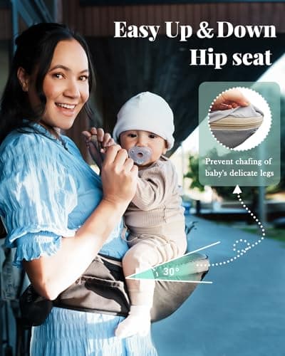 Baby Carrier, MOMTORY Safety-Certified 6-in-1 Baby Carrier Newborn to Toddler, Adjustable Detachable Infant Baby Hip Seat Carrier for 7-50lbs, All Seasons, Perfect for Shopping Travelling 4