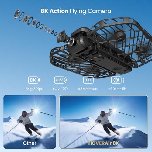 HOVERAir X1 PROMAX 8K Drone with Camera, Foldable Action Flying Camera with 42 KM/H Follow Speed, 10+ Fully Automatic Flight Modes, Fly Anywhere with OmniTerrain, SmoothCapture 2.0(Skiing Combo) 2