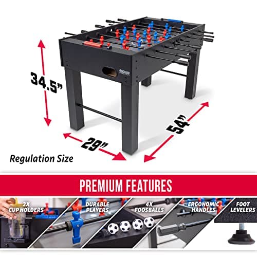 GoSports 54 Inch Full Size Foosball Table - Black Finish - Includes 4 Balls and 2 Cup Holders 3