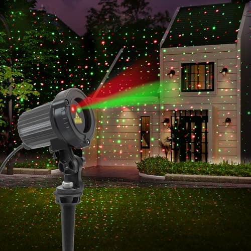 SUNFUCAN Laser Christmas Projector Lights Outdoor, Outdoor Garden Laser Light, Landscape Lights with Red and Green Stars, IP65 Waterproof,Cold Resistant. Suitable for Holiday, Party, Garden Decorati