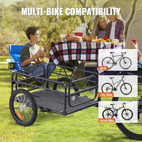 VEVOR Bike Cargo Trailer, 160 lbs Load Capacity, Heavy-Duty Bicycle Wagon Cart, Foldable Compact Storage & Quick Release with Universal Hitch, 16" Wheels, Safe Reflectors, Fits 22"-28" Bike Wheels 4